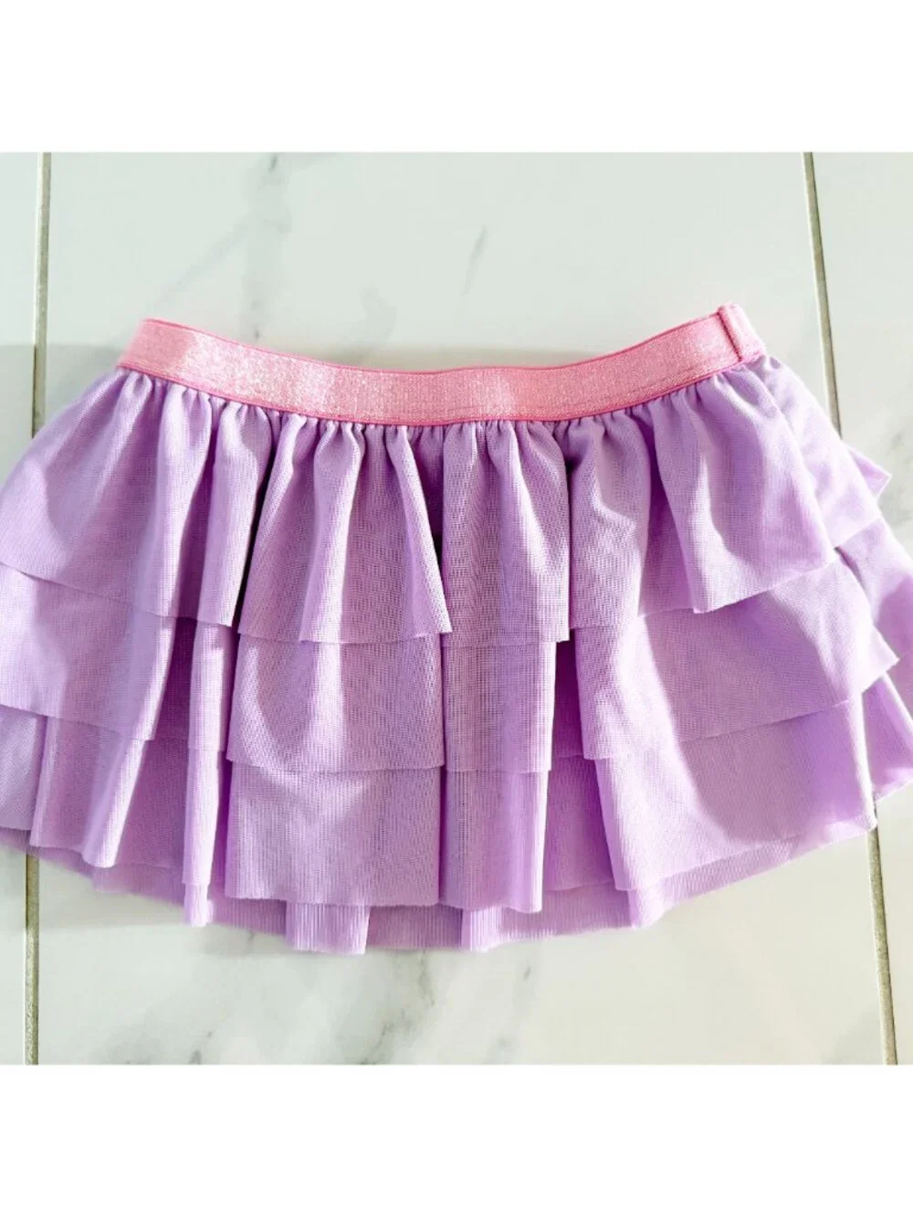 O'Rageous Girls' 6X Playful Swimsuit Skirt in lilac tiered ruffle mini